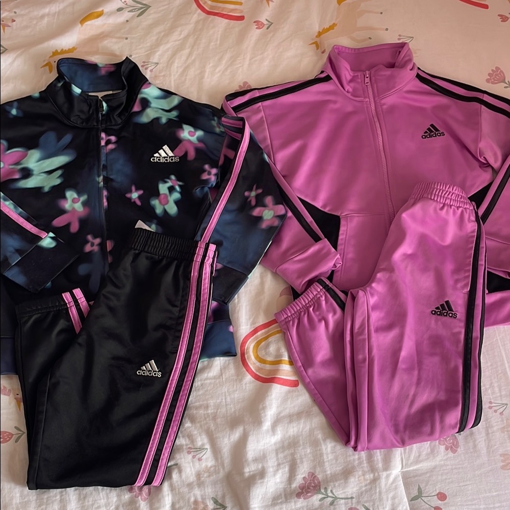 Adidas Kids Matching Sets - Floral Black and vibrant lavender